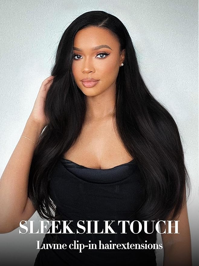 LUVME Clip in Hair Extensions 2 Pack 18Pcs 270g Real Human Hair, Seamless Clip in Hair Extensions 18 Inch Real Human Hair Natural Black Silky Straight Full Head