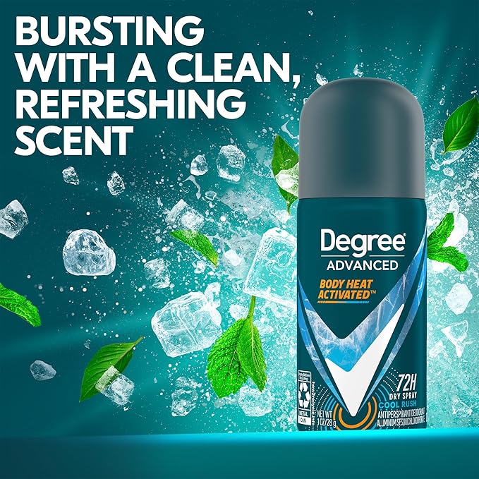 Degree Men’s Travel Deodorant Antiperspirant 24-Pack – 72H Advanced Protection Dry Spray, Cool Rush Scent, 1 Oz Ea