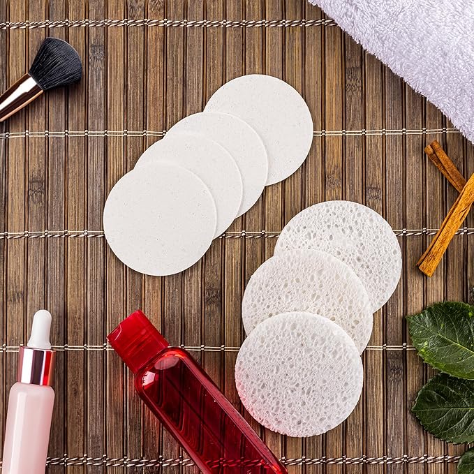 60 Count Compressed Facial Sponges - Natural Wood Pulp Round Esthetician Face Sponges for Cleansing, Daily Face Washing, Exfoliating Makeup, and Mask Removal (White)