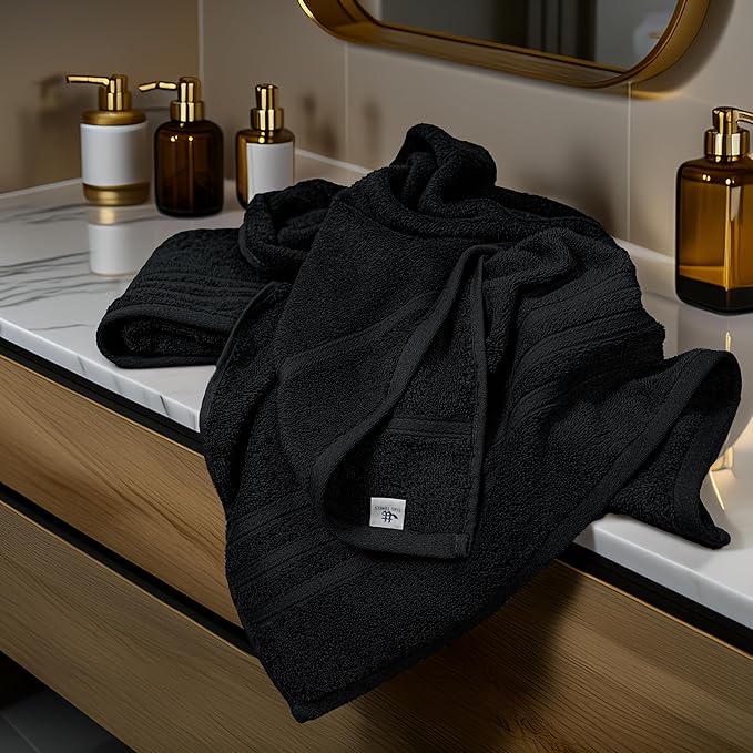 Tens Towels Pack of 4 Soft Bath Towels, 100% Cotton, 27 x 54 Inches, Lightweight & Quick-Dry, Ideal for Daily Bathroom Use, Practical & Comfortable, Black