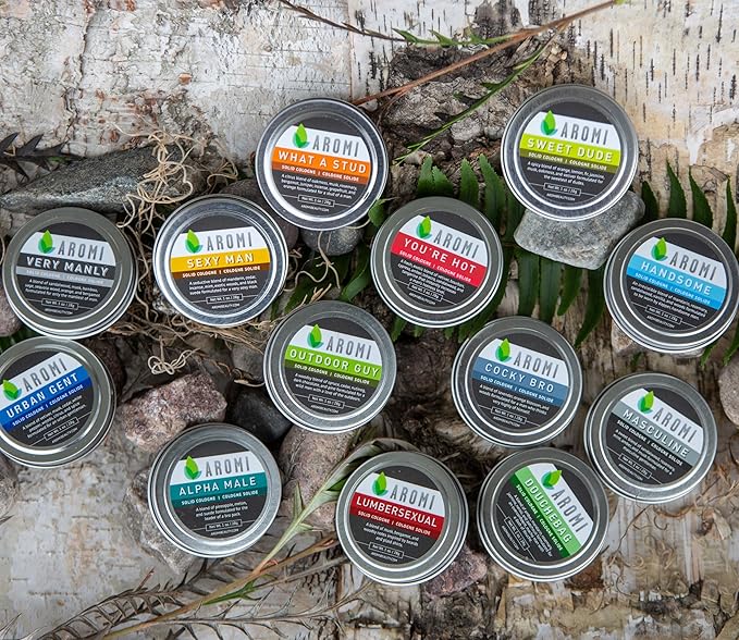 Aromi Solid Cologne for Men | Sandalwood, Musk, Woodsy Fragrance, Travel, Alcohol-Free, Wax-Based Scent, Vegan, Men's Gift, Stocking Stuffer (Very Manly)