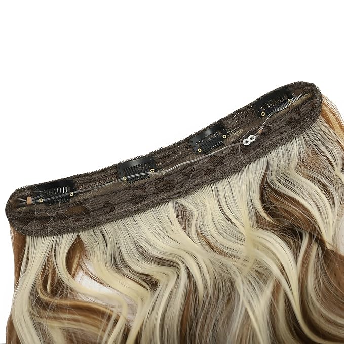 Invisible Wire Hair Extensions Transparent Wire Adjustable Size 4 Secure Clips Long Wavy Curly Secret Hairpiece 18 Inch for Women