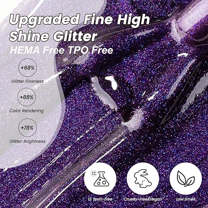 YTD Likomey Vintage Purple Glitter Gel Nail Polish,15ml Fall Winter High Pigment Shimmer Shiny Sparkly Salon Home DIY Manicure UV Color Varnish,SF404