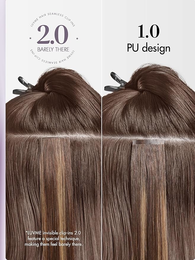 LUVME Invisible Clip in Hair Extensions Real Human Hair, 14 inch 110g 6Pcs, Natural Brown Highlights Human Hair Extensions Clip ins for Women, Natural Seamless Straight Human Hair