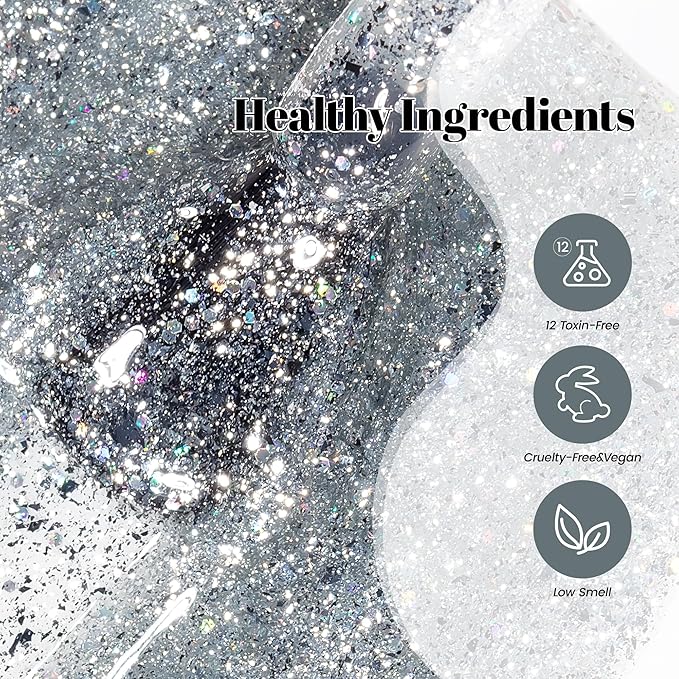 YTD Likomey Gel Nail Polish,15ml Colorful Silver Glitter Nail Gel,Fall Winter Shiny Sparkly Salon Home DIY Manicure UV Color Varnish,SF438