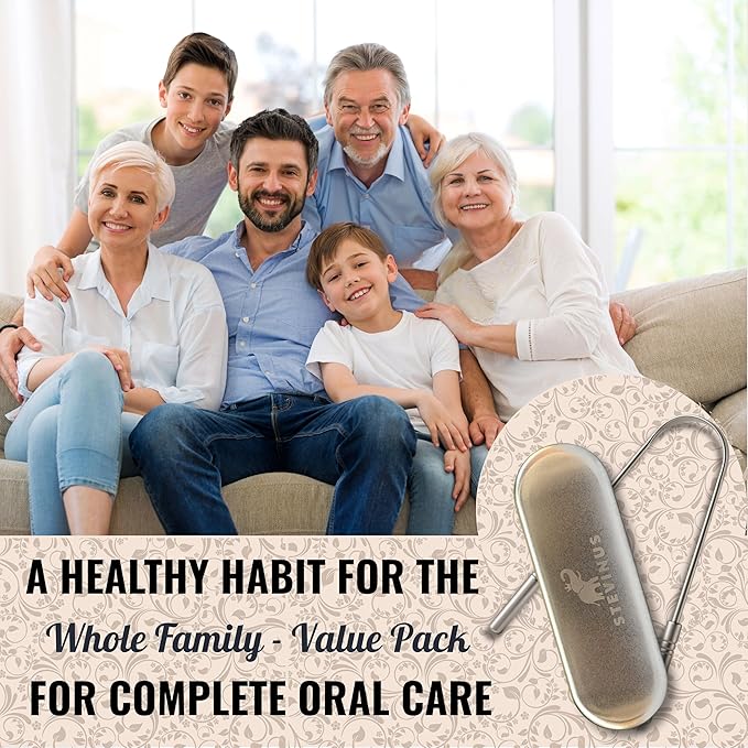 Tongue Scraper, 100% Stainless Steel Tongue scraper for Adults And Kids, Professional Tongue cleaner for Oral Care, Improve Bad Breath and Hygiene (4 scraper with 2 travel case)