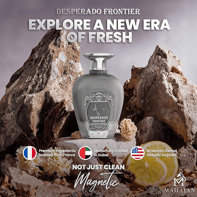 Mahajan Desperado Frontier Eau de Parfum – Rugged & Fresh Men’s Cologne – Spicy Citrus & Warm Woods – Bold, Masculine, All-Day Long-Lasting Perfume (3.4 oz)
