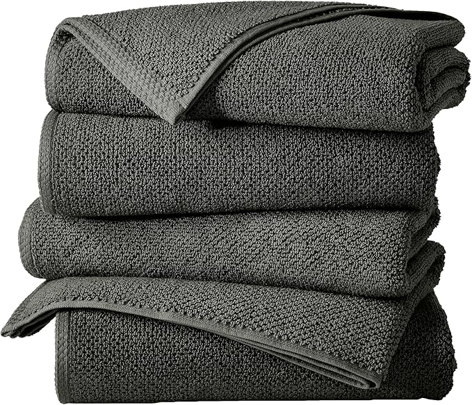 Great Bay Home 100% Cotton 4 Pack 54x27 Bath Towel Set - Absorbent, Quick-Drying, Durable Towels for Bathroom Decor - Low-Twist, Two-Ply Fibers (Midnight)