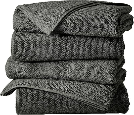 Great Bay Home 100% Cotton 4 Pack 54x27 Bath Towel Set - Absorbent, Quick-Drying, Durable Towels for Bathroom Decor - Low-Twist, Two-Ply Fibers (Midnight)