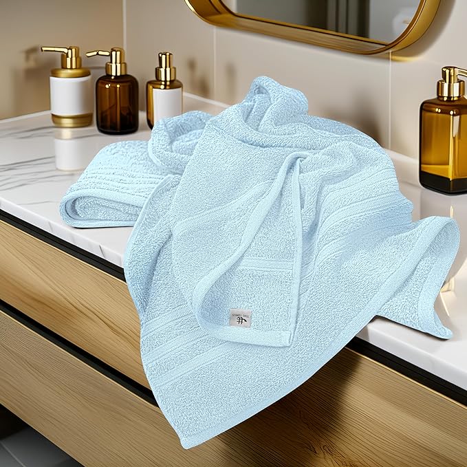 Tens Towels Pack of 4 Soft Bath Towels, 100% Cotton, 27 x 54 Inches, Lightweight & Quick-Dry, Ideal for Daily Bathroom Use, Practical & Comfortable, Sky Blue