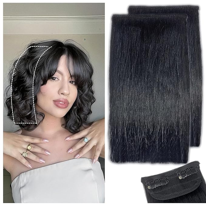 2 Pcs Short Hair Extensions, Human Hair Clip in Extensions for Women Adding Volume 6 inch Jet Black