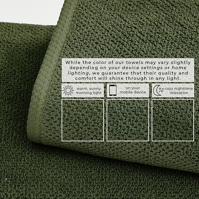 Great Bay Home 100% Cotton 12-Pack 13x13 Wash Cloth - Absorbent, Quick-Drying, Durable Face Towels for Bathroom Decor - Low-Twist, Two-Ply Fibers (Forest Green)