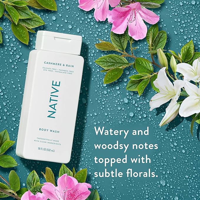 Native Body Wash Contains Naturally Derived Ingredients | For Women & Men, Sulfate, Paraben, & Dye Free Leaving Skin Soft and Hydrating | Cashmere & Rain 18 oz