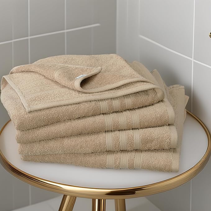Tens Towels Pack of 4 Soft Bath Towels, 100% Cotton, 27 x 54 Inches, Lightweight & Quick-Dry, Ideal for Daily Bathroom Use, Practical & Comfortable, Beige