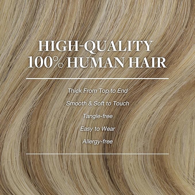 GOO GOO Clip in Hair Extensions Real Human Hair, Remy Human Hair Extensions Clip ins for Women, Natural Human Hair, 16inch 120g 7Pcs, 8A/22 Medium Brown Highlighted Golden Blonde