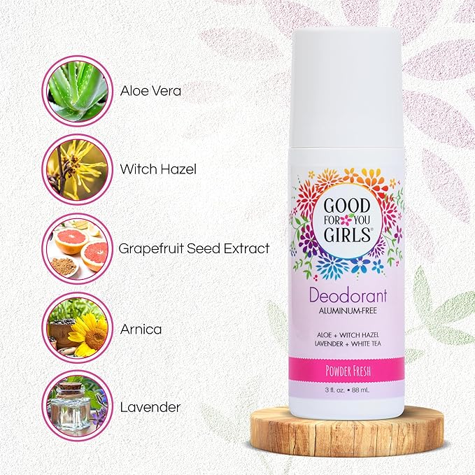 Good for You Girls Aluminum-Free, Natural Deodorant for Kids, Pre teens, Teens, Safe & Effective Odor Control, Clear Roll-On, Natural Fragrance, Vegan, Made in USA | Soft Powder, 3 oz (Pack of 2)