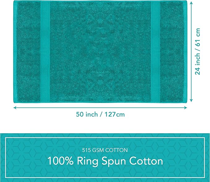 Pleasant Home Bath Towels Set of 6 (24” x 50”) 100% Cotton, 515 GSM | Lightweight, Soft & Highly Absorbent Luxury Towels for Bathroom | for Gym, Pool & Spa | 6 Pack, Teal