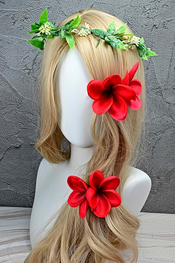 Pack of 2 Real Touch Flowers Hawaiian Flower Hair Clips Plumeria Hibiscus Hair Clips Handmade Hair Accessories for Beach Wedding Bridal Party Mother's Day Women Girls Holiday Gifts (c-818, 2pcs)