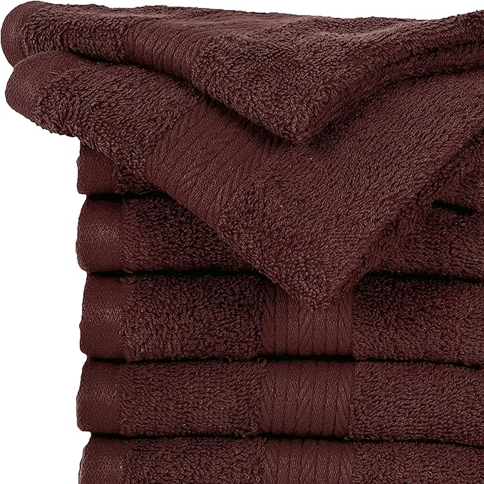 Ample Decor Wash Cloths Pack of 50 12 X 12 Inch 100% Cotton 600 GSM,Soft Absorbent, Machine Washable Face Towels, Oeko Tex Certified Reusable Fingertip Towels for Bathroom, Hotel, Gym, Spa - Brown