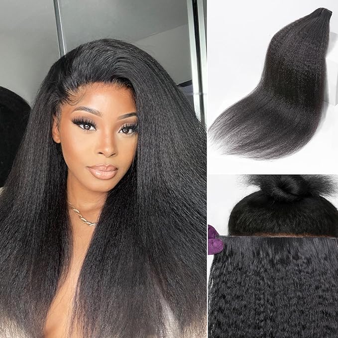 LUVME Invisible Clip in Hair Extensions, Kinky Straight Real Human Hair 22 Inch 2 Pack 220g 14pcs Clip ins Hair Extensions Natural Black for Women