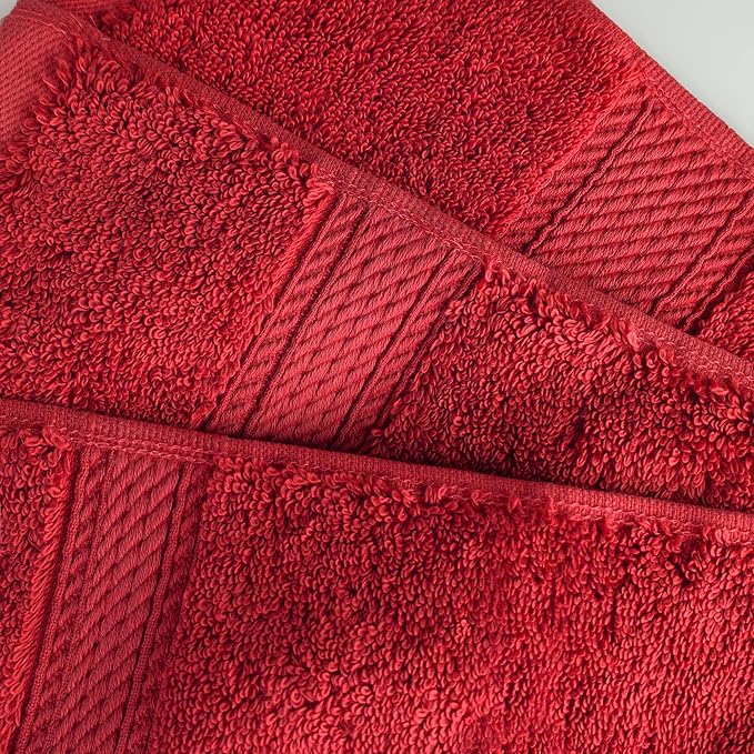 Superior Egyptian Cotton Pile Bath Towel Set of 4, Ultra Soft Luxury Towels, Thick Plush Essentials, Absorbent Heavyweight, Guest Bath, Hotel, Spa, Home Bathroom, Shower Basics, Red