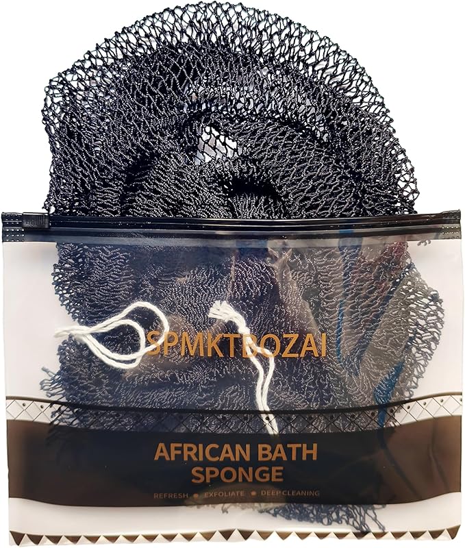 African Net Sponge Authentic, Loofah Exfoliating Body Scrubber Bath Sponge, African Exfoliating Net Sponge Back Scrubber Washcloth for Shower, Body Care Bathing Accessories (Black)