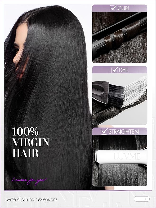 LUVME Straight Seamless 70g 4Pcs Clip in Hair Extensions Full Max with 16inch Remy Human Hair Clip ins, Natural Black 100% Real Soft Hair