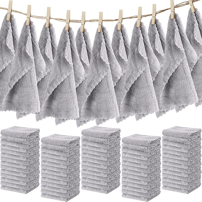 Newwiee 100 Pcs Washcloths Bulk Quick Drying Bathroom Wash Clothes 12 x 12 Inch Face Towels Microfiber Soft Hand Towel for Your Body Spa Fingertip(Grey)