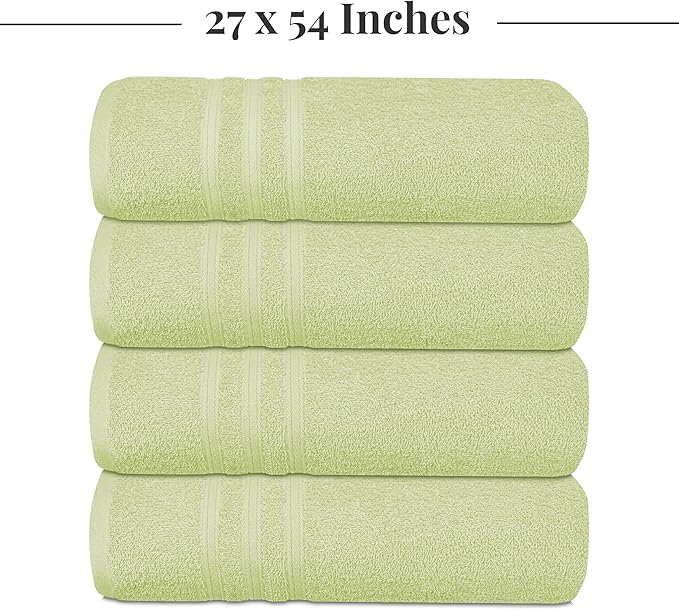 Tens Towels Pack of 4 Soft Bath Towels, 100% Cotton, 27 x 54 Inches, Lightweight & Quick-Dry, Ideal for Daily Bathroom Use, Practical & Comfortable, Light Green