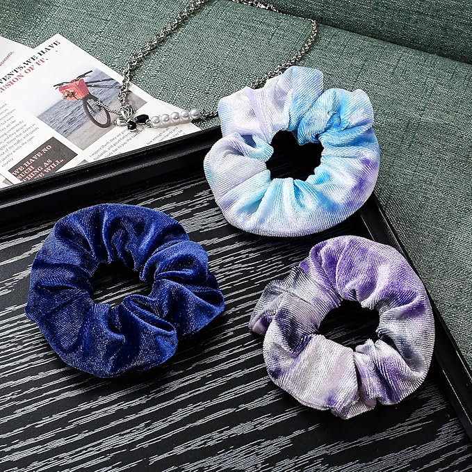 Velvet Scrunchies with Zippers Pocket, 8 Pcs Velvet Soft Hair Ties, Hidden Pocket Hair Scrunchies Accessories for Women Girls, Ponytail Holder Secret Compartment Items (Blue & Purple)
