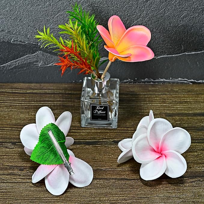Pack of 2 Real Touch Flowers Hawaiian Flower Hair Clips Plumeria Hibiscus Hair Clips Handmade Hair Accessories for Beach Wedding Bridal Party Mother's Day Women Girls Holiday Gifts (c-816, 2pcs)