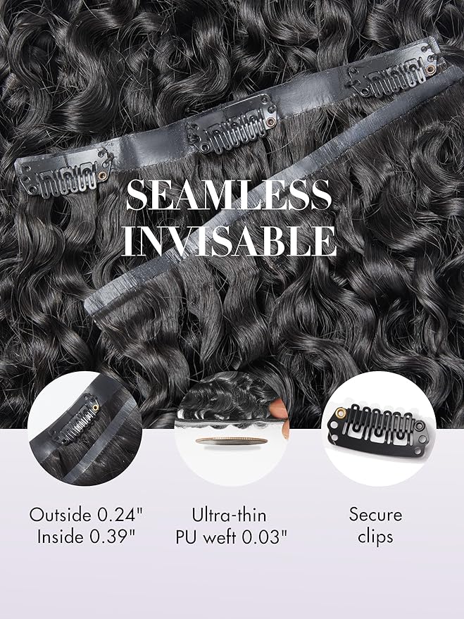 LUVME Burmese Curly Clip in Hair Extensions Real Human Hair Messy Curly Clip Ins Fullness with 1 Pack for Women Brazilian Remy Human Hair Natural Black 135g 20Inch