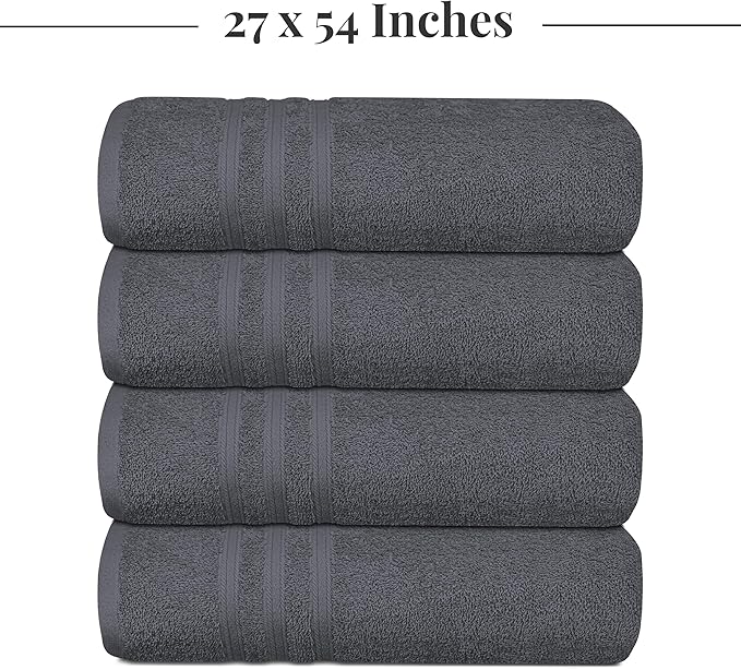 Tens Towels Pack of 4 Soft Bath Towels, 100% Cotton, 27 x 54 Inches, Lightweight & Quick-Dry, Ideal for Daily Bathroom Use, Practical & Comfortable, Dark Grey