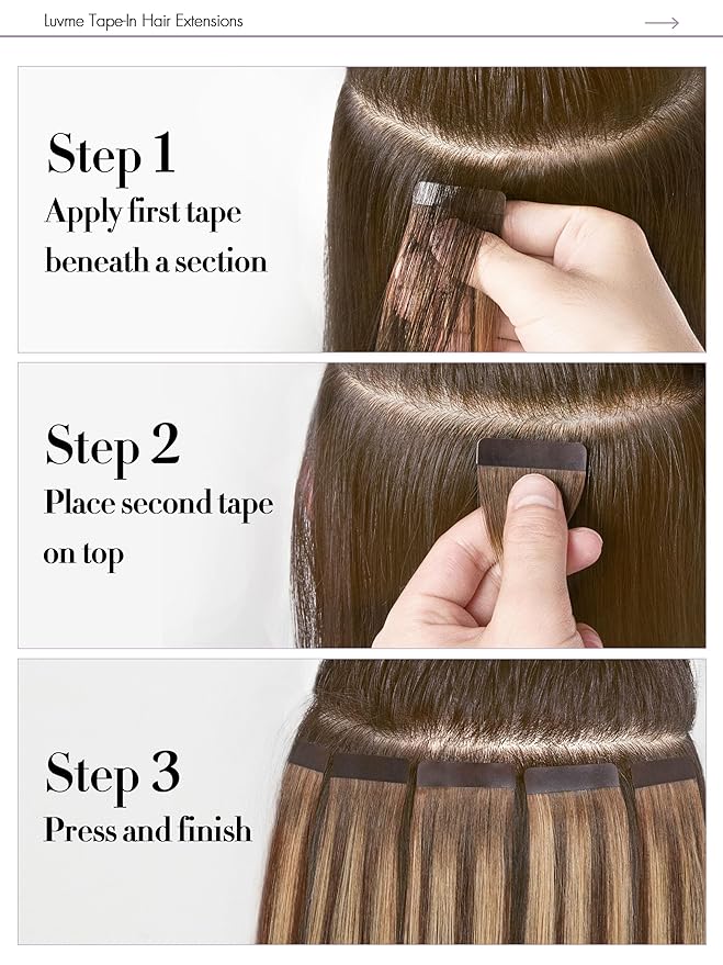 LUVME Invisible Tape in Hair Extensions Human Hair 20 Inch 50g 20pcs Warm Ash Balayage Highlight Straight Double Sided Seamless Tape Extensions