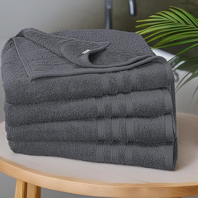 Tens Towels Pack of 4 Soft Bath Towels, 100% Cotton, 27 x 54 Inches, Lightweight & Quick-Dry, Ideal for Daily Bathroom Use, Practical & Comfortable, Dark Grey