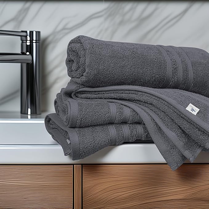 Tens Towels Pack of 4 Soft Bath Towels, 100% Cotton, 27 x 54 Inches, Lightweight & Quick-Dry, Ideal for Daily Bathroom Use, Practical & Comfortable, Dark Grey