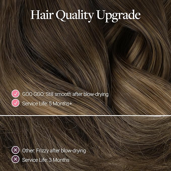 GOO GOO Mini Flat Tip Hair Extensions K Tip, Invisible Hot Fusion Human Hair Extensions, 22inch 50g 63S, 4/27/4 Balayage Chocolate Brown to Caramel Blonde