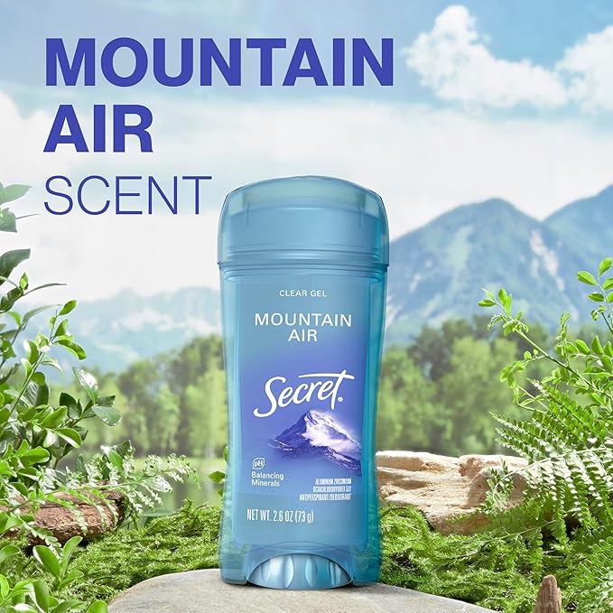 Secret Fresh Antiperspirant Deodorant for Women, 72hr Breathable Sweat & Odor Protection, Instant Freshness & Gentle, PH Balancing Minerals, Clear Gel, Mountain Air Scent, 2.6 oz
