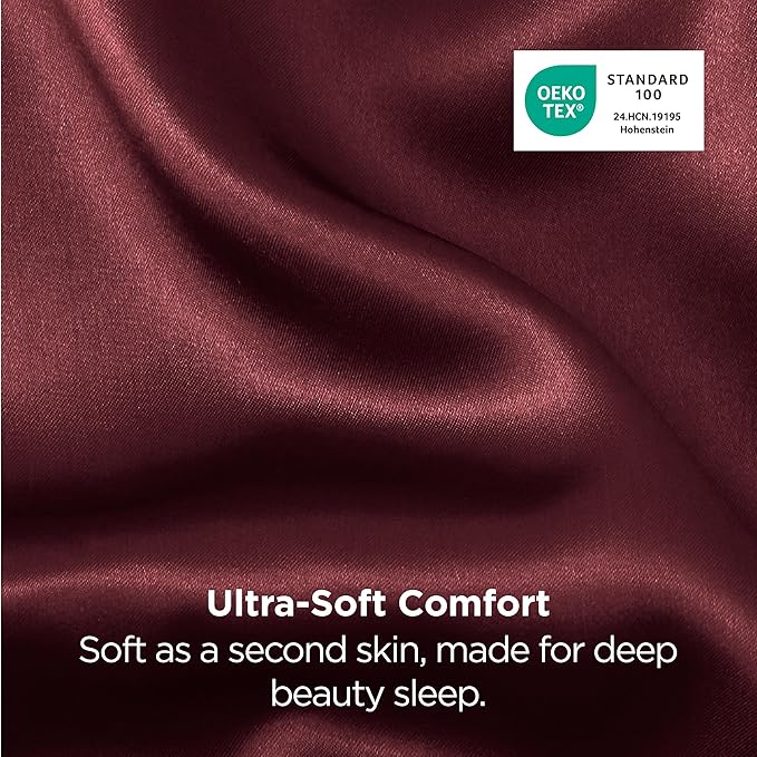 Bedsure King Size Satin Pillowcase Set of 2 - Christmas Pillow Cases for Hair and Skin with Envelope Closure, Similar to Silk Pillow Cases, Gifts for Women Men, Burgundy, 20x36 Inches, 2pcs