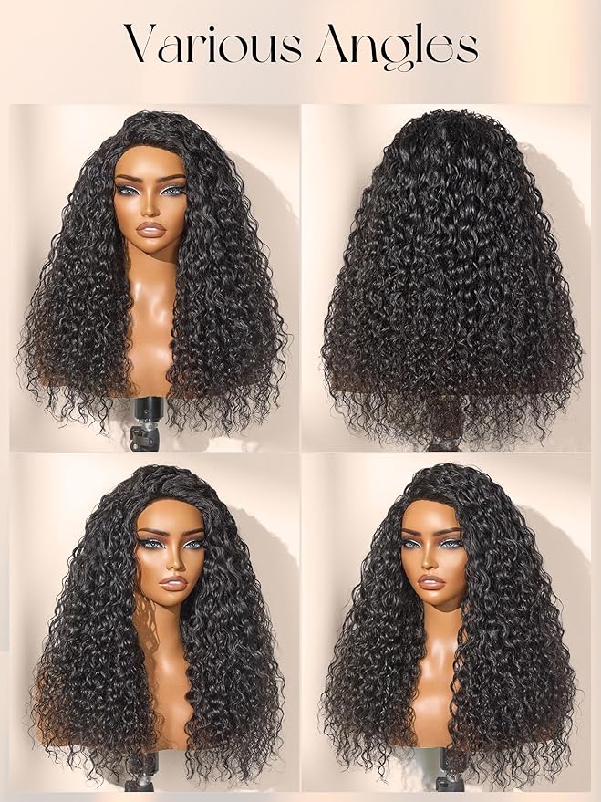 LUVME HAIR Half Wig Human Hair Water Wave Flexi-Fit Invisi Flip Drawstring Wig 200% Density Glueless Wigs 100% Human Hair Natural Black Ready to Go Headband Wig for Women