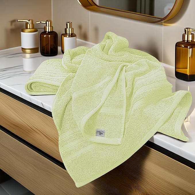 Tens Towels Pack of 4 Soft Bath Towels, 100% Cotton, 27 x 54 Inches, Lightweight & Quick-Dry, Ideal for Daily Bathroom Use, Practical & Comfortable, Light Green