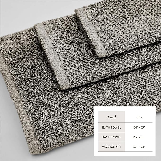 Great Bay Home 100% Cotton 6 Piece Towel Set - Absorbent, Quick-Drying, Durable Bath Towels for Bathroom Decor - Low-Twist, Two-Ply Fibers (Dark Grey)