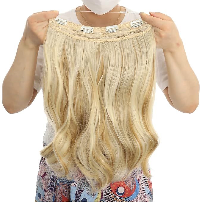 Invisible Wire Hair Extensions Transparent Wire Adjustable Size 4 Secure Clips Long Wavy Curly Secret Hairpiece 18 Inch for Women