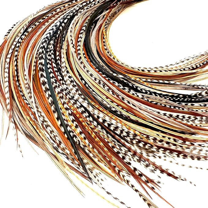 21 Natural Color Hair Extensions – 7”–12” Long – DIY Rooster Kit with 20 Micro-Link Beads – 100% Real Feathers – Eye-Catching Boho Style
