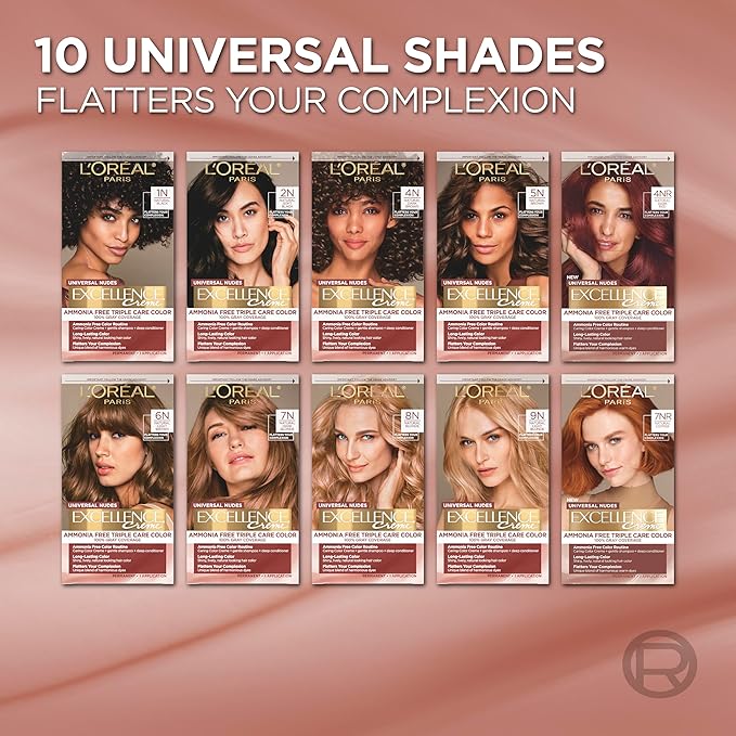 L’Oreal Paris Excellence Universal Nudes Permanent Hair Color, Ammonia Free Hair Dye for Gray Hair Coverage, 8N Natural Blonde, 1 Hair Dye Kit (Pack of 2)
