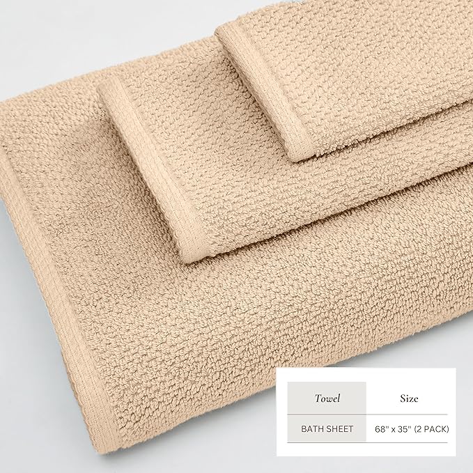 Great Bay Home 100% Cotton Oversized 2 Pack 68x35 Extra Large Towel Set - Absorbent, Quick-Drying, Durable Oversized Bath Sheets for Bathroom Décor (Taupe)