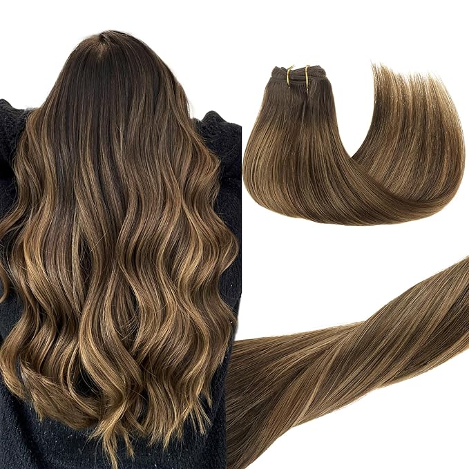 GOO GOO Clip in Hair Extensions Real Human Hair, Remy Human Hair Extensions Clip ins for Women, Natural Human Hair, 16inch 120g 7Pcs, 4D/14/5B Brunette Balayage