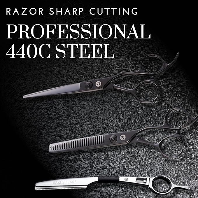 Saki Shears Katana Set of Professional Japanese Hair Shears with Black Finish - 6 Inches - Includes Cutting and Thinning Shears