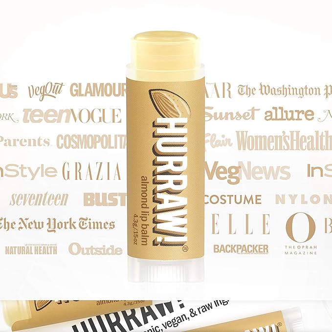 Hurraw! Almond Lip Balm, 2 Pack: Organic, Certified Vegan, Cruelty and Gluten Free. Non-GMO, 100% Natural Ingredients. Bee, Shea, Soy and Palm Free. Made in USA