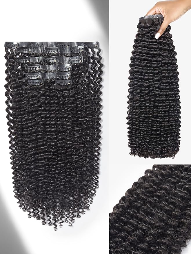 LUVME Curly Clip in Hair Extensions Real Human Hair Kinky Curly Clip Ins Fullness with 1 Pack for Women Brazilian Remy Human Hair Natural Black 135g 9pcs 14Inch
